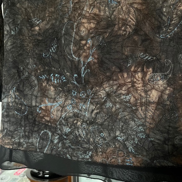 90s Whimsigoth Sheer Fairy Brown Blue Sparkle Top Vintage - Picture 3 of 6